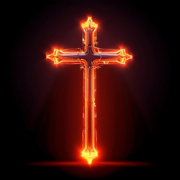 Photo a neon cross with the word jesus on it