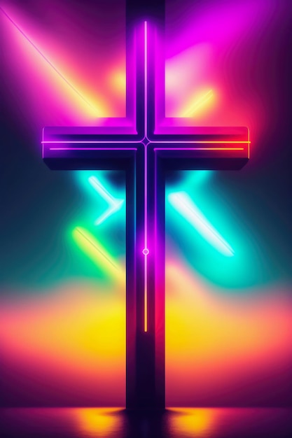 A neon cross with the word jesus on it