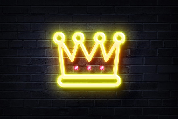 Neon Crown for royal king on a brick wall