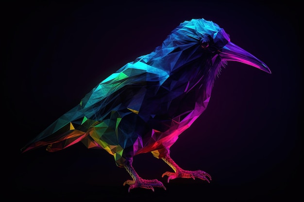 Neon Crystal Bird on a Vibrant Background