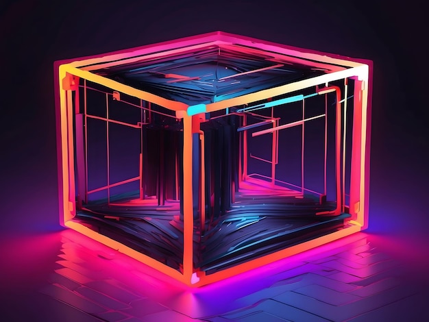 Neon Cube abstracte kunst AI gegenereerd ontwerp
