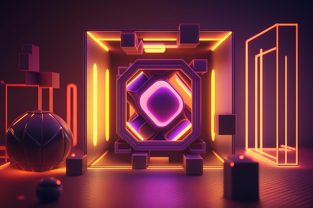 A neon cube with the word t on it