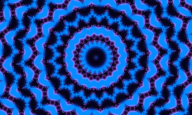 Neon cyan deep blue with purple shadow kaleidoscope.