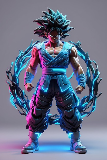 Neon cyan outline and black full body Goku super syain