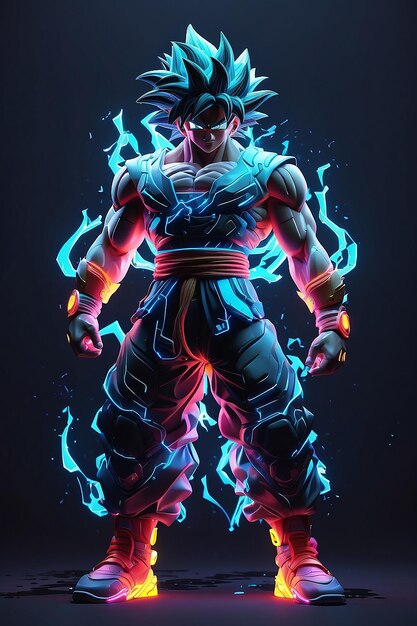 Neon cyan outline and black full body Goku super syain