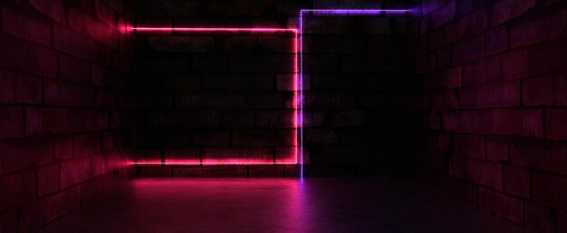 Photo neon cyber frames in dark room background