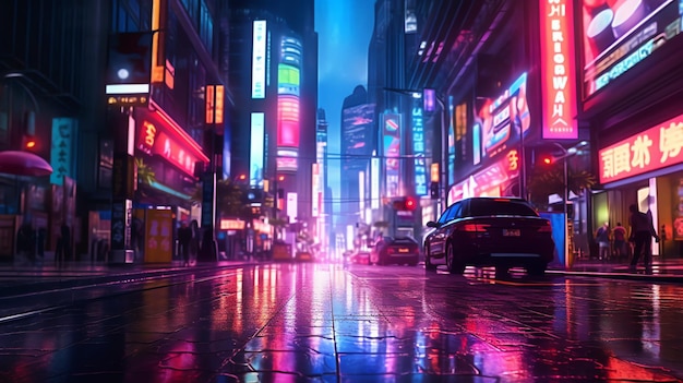 ネオンサイバーパンク都市都市未来メタバース夜紫通りテクスチャ背景