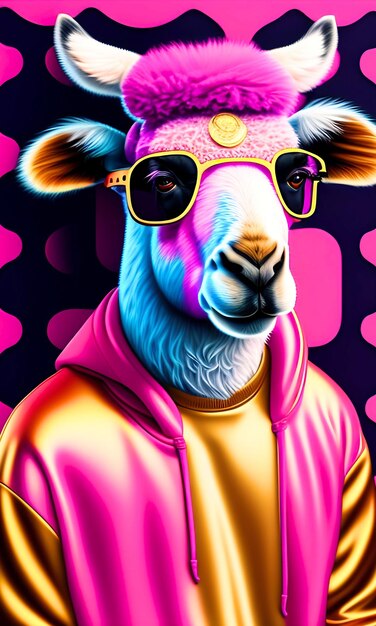 Neon cyberpunk futuristic portrait in pop art style of white reindeer by AI Generated