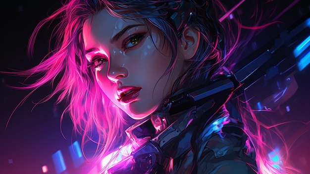 Neon cyberpunk girl