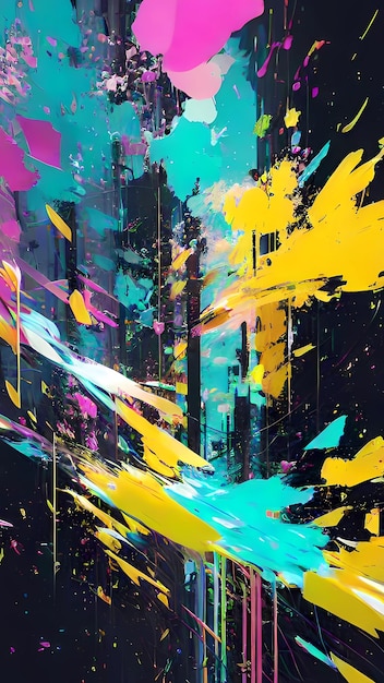 Neon cyberpunk style abstract painting art illustration