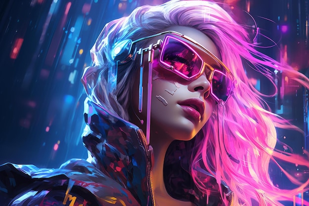 Neon cyberpunk woman Generate Ai