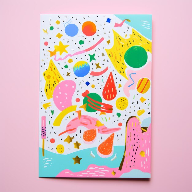 사진 neon delights vibrant greeting card stationary with tomokazu matsuyamainspired art featuring melti (네온은 멜티를 특징으로 한 토모카즈 마쓰야마 영감을 받은 예술)