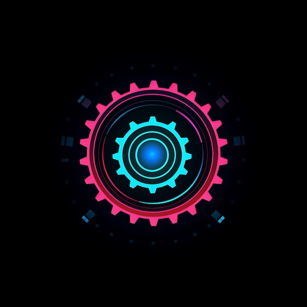 Neon Design of Bicycle Logo With Gears and Arrows Bold Red and Electric Blu Clipart Idea Tattoo