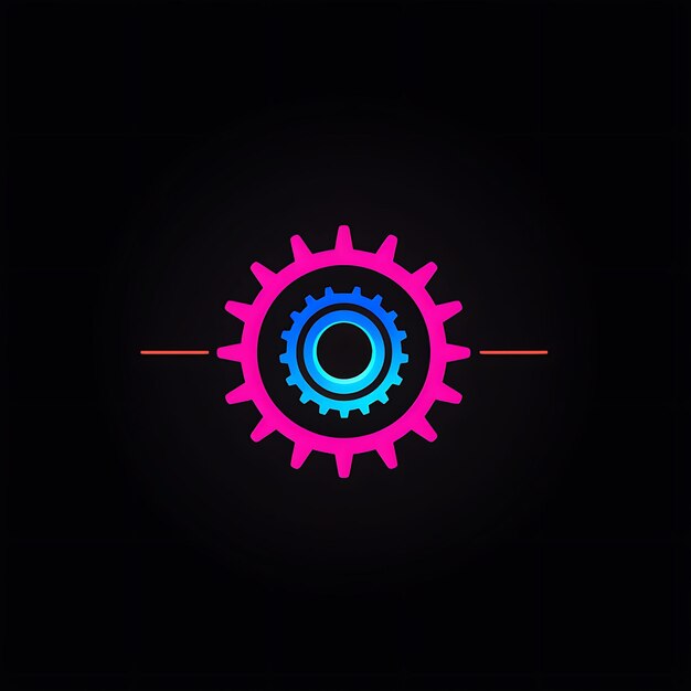 Photo neon design of bicycle logo with gears and arrows bold red and electric blu clipart idea tattoo