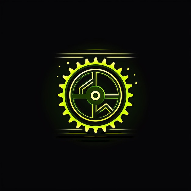 ギアとスポークの自転車ロゴのネオン デザイン鮮やかな緑とネオン Ye クリップアート アイデア タトゥー