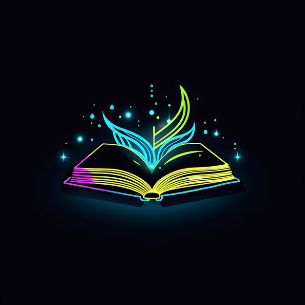 Neon Design of Book Logo With Glasses and Quill Pens Scholarly Blue and Gre Clipart Idea Tattoo