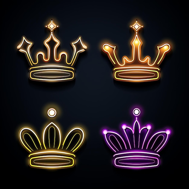 Neon Design of Crown Icon Emoji With Royal Majestic and Regal Expressions G Clipart Sticker Set