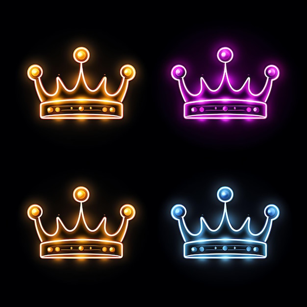 Neon Design of Crown Icon Emoji With Royal Majestic and Regal Expressions G Clipart Sticker Set