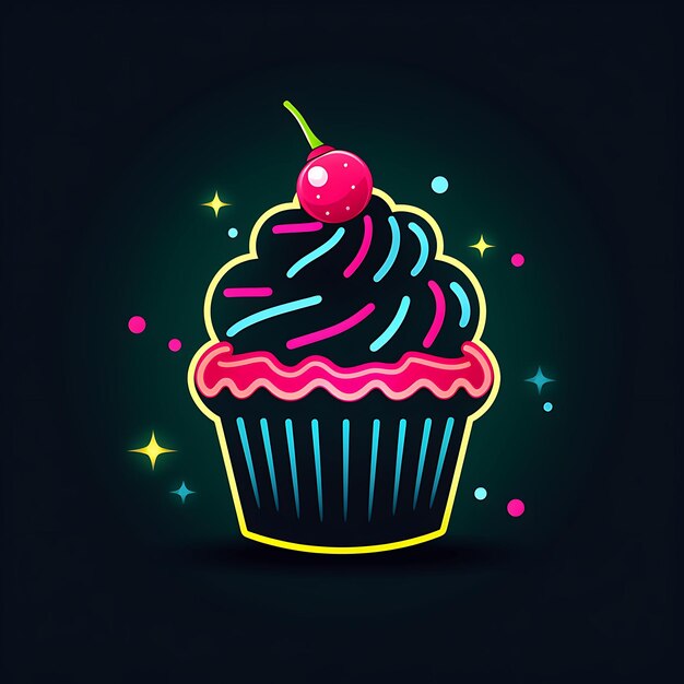 Neon Design of Cupcake Logo With Sprinkles and Cherries Sweet Pink and Mint Clipart Idea Tattoo