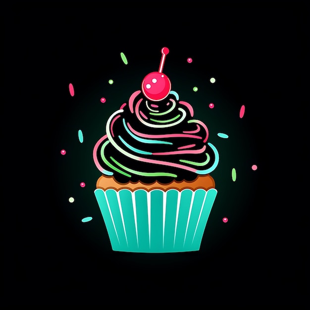 Neon Design of Cupcake Logo With Sprinkles and Cherries Sweet Pink and Mint Clipart Idea Tattoo