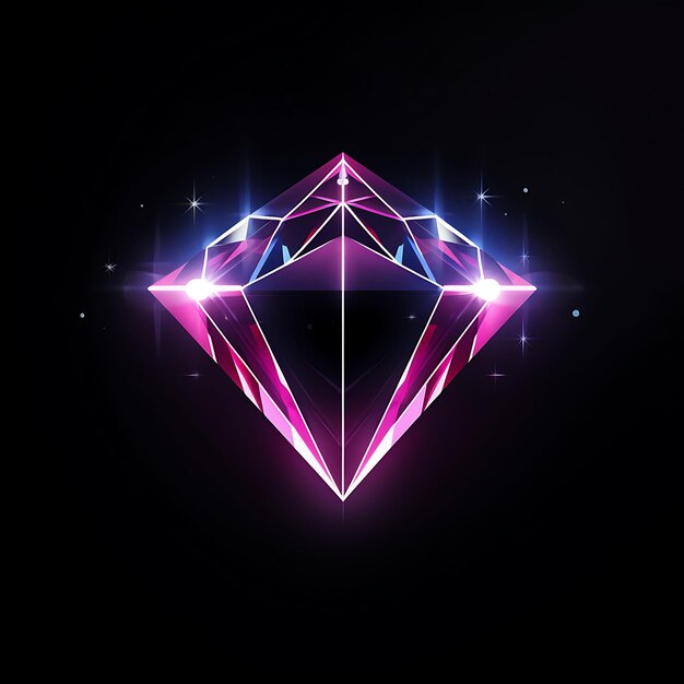 Neon Design of Diamond Logo With Sparkles and Gemstones Shimmering Silver a Clipart Idea Tattoo