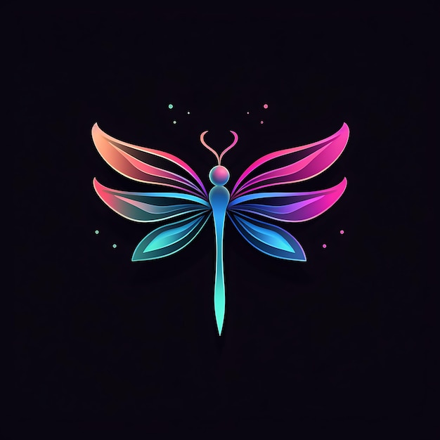 Неоновый дизайн логотипа стрекозы, элегантный с нежными крыльями и водной рябью, клипарт-идея татуировки