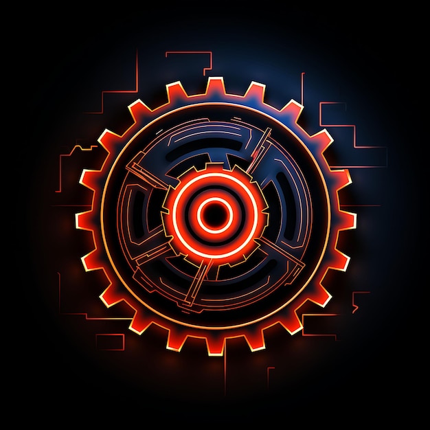 Neon Design of Gear Logo With Wrenches and Cogs Metallic Silver and Fiery O Clipart Idea Tattoo