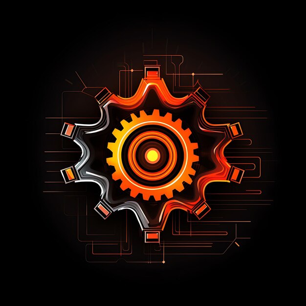 Neon Design of Gear Logo With Wrenches and Cogs Metallic Silver and Fiery O Clipart Idea Tattoo