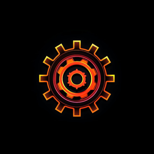 Photo neon design of gear logo with wrenches and cogs metallic silver and fiery o clipart idea tattoo