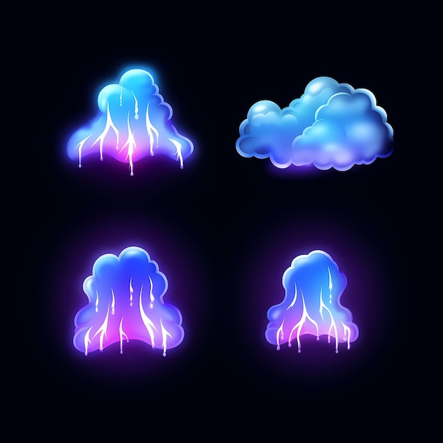 Neon Design of Lightning Cloud Icon Emoji With Stormy Electrifying and Powe Clipart Sticker Set