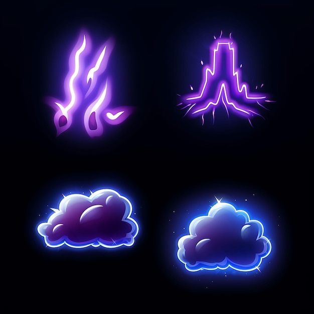 Photo neon design of lightning cloud icon emoji with stormy electrifying and powe clipart sticker set