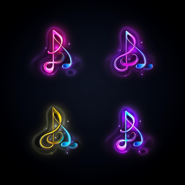 Neon Design of Music Note Icon Emoji With Melodious Harmonious and Rhythmic Clipart Sticker Set