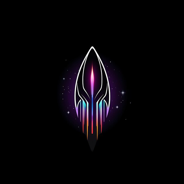 Photo neon design of rocket logo with planets and stars cosmic purple and silver clipart idea tattoo