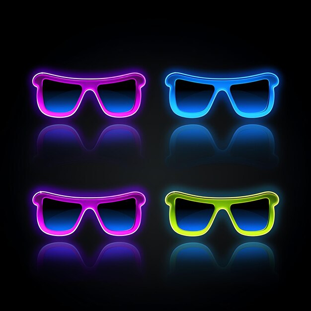 Photo neon design of smiling face with sunglasses icon emoji cool confident and r clipart sticker set