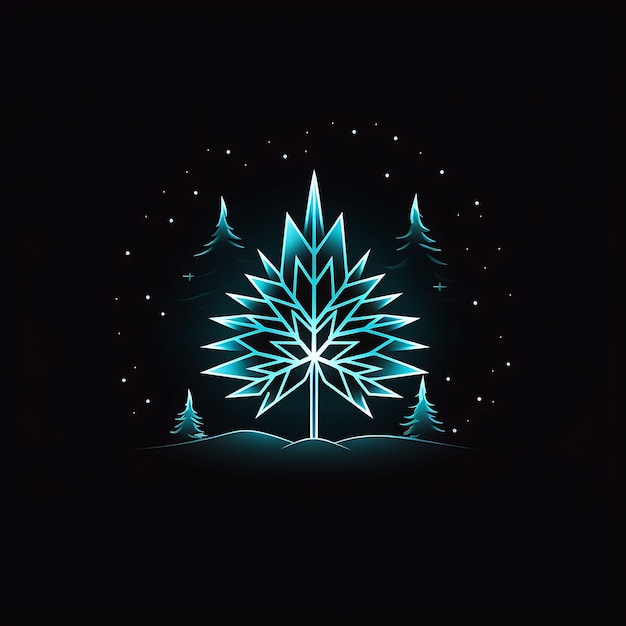 Neon Design of Snowflake Logo With Mountains and Pine Trees Icy Blue and Fr Clipart Idea Tattoo