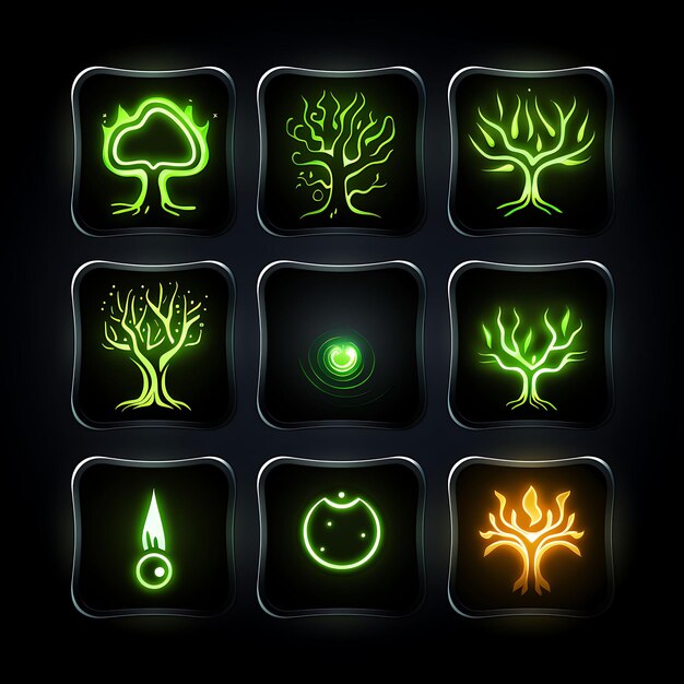 Neon Design of Tree Icon Emoji With Grounded Strong and Serene Expressions Clipart Sticker Set