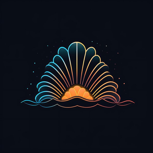 Photo neon design of wave logo with seashells and palm trees ocean blue and sandy clipart idea tattoo