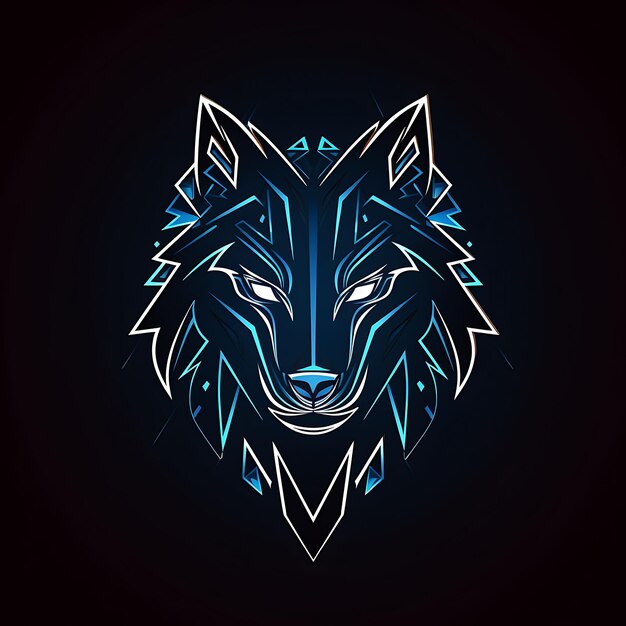 Neon Design of Wolf Logo Bold With Tribal Patterns Moon and Mountains Deep Clipart Idea Tattoo