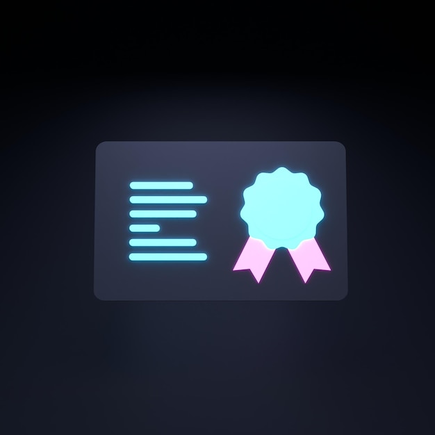 Neon diploma-pictogram 3d render illustratie