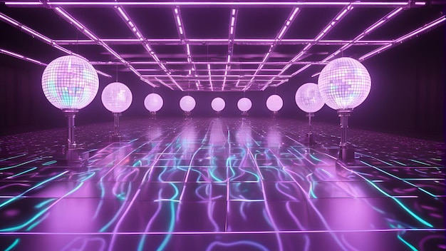 Neon disco ball background 3d rendering 3d illustration