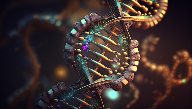 Neon DNA structure illustration ai generator art image