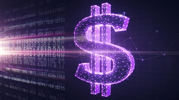 neon dollar symbol with rising arrows financial technology and growth concept