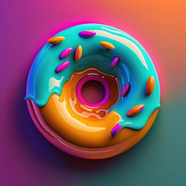 Neon donut op kleurrijke achtergrond Donut dag concept