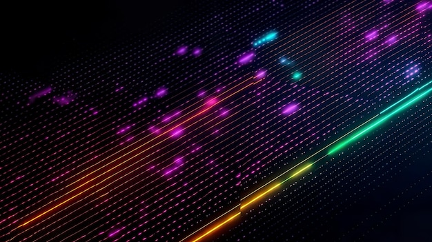 Неоновый точечный матричный фон с ярким мятно-зеленым и пурпурным генеративным AI