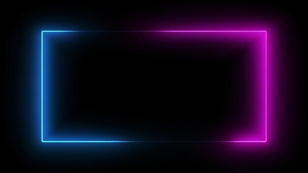 Photo neon double square frame with shining effects on dark background empty glowing techno backdrop