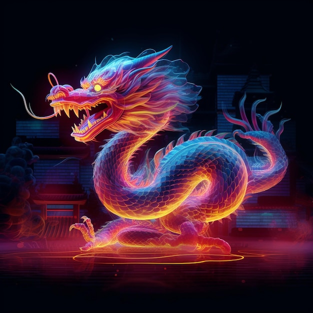 Neon dragon in the dark generative ai