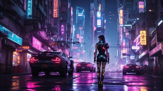 Foto neon dreams un futuristico paesaggio urbano cyberpunk di notte