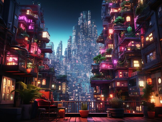 Neon Dreamscape Hyperrealistische jaren 80 Geïnspireerde stad