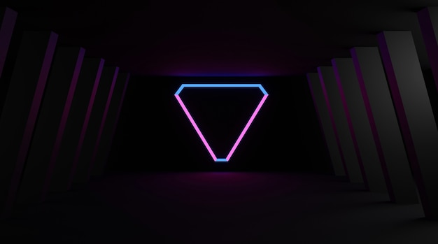 Neon driehoekige vorm op zwarte achtergrond