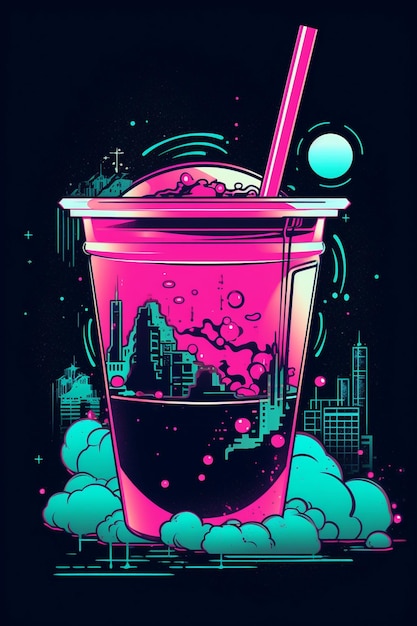 A neon drink with a straw in it